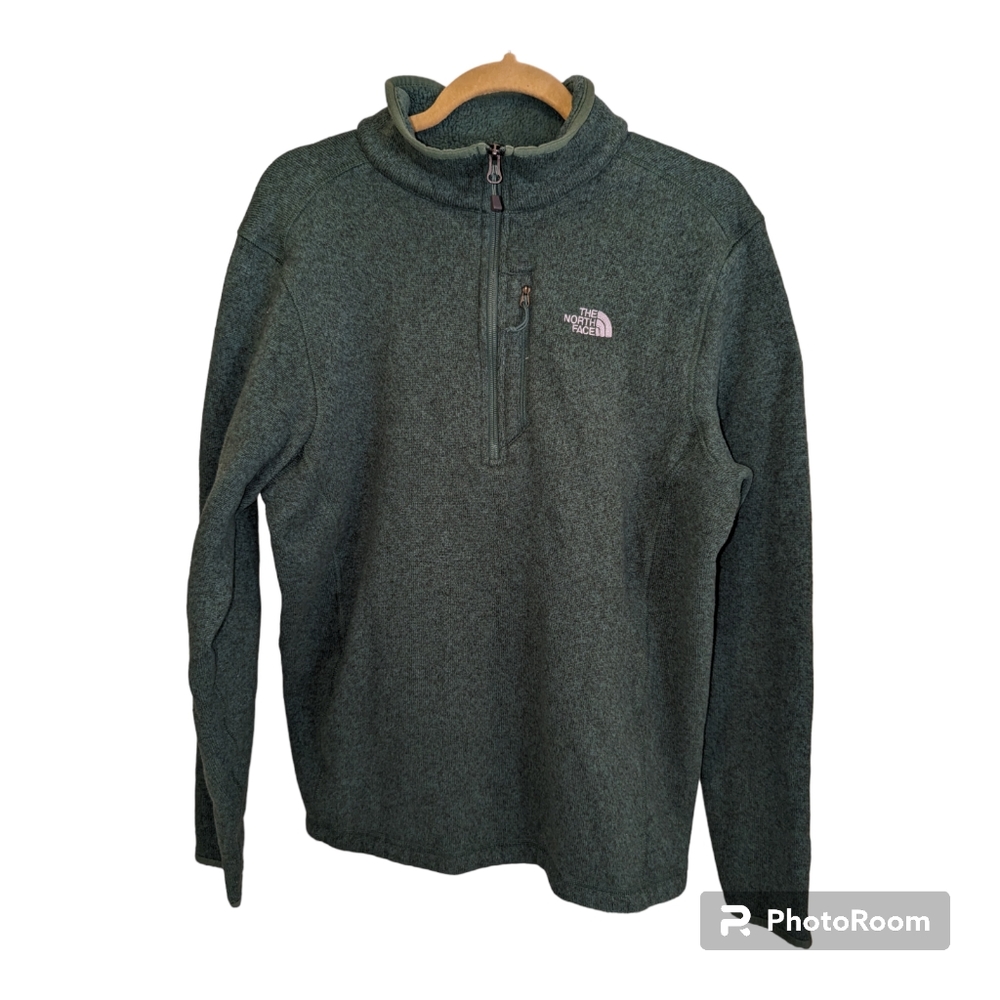 The North Face Men's Size Large Half-Zip Knit Fleece Pullover Heathered Forest